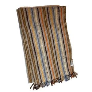 Fiori Di Firenze Italy Wool Scarf Earthtone Stripe 9x62 Cozy Warm Winter Unisex